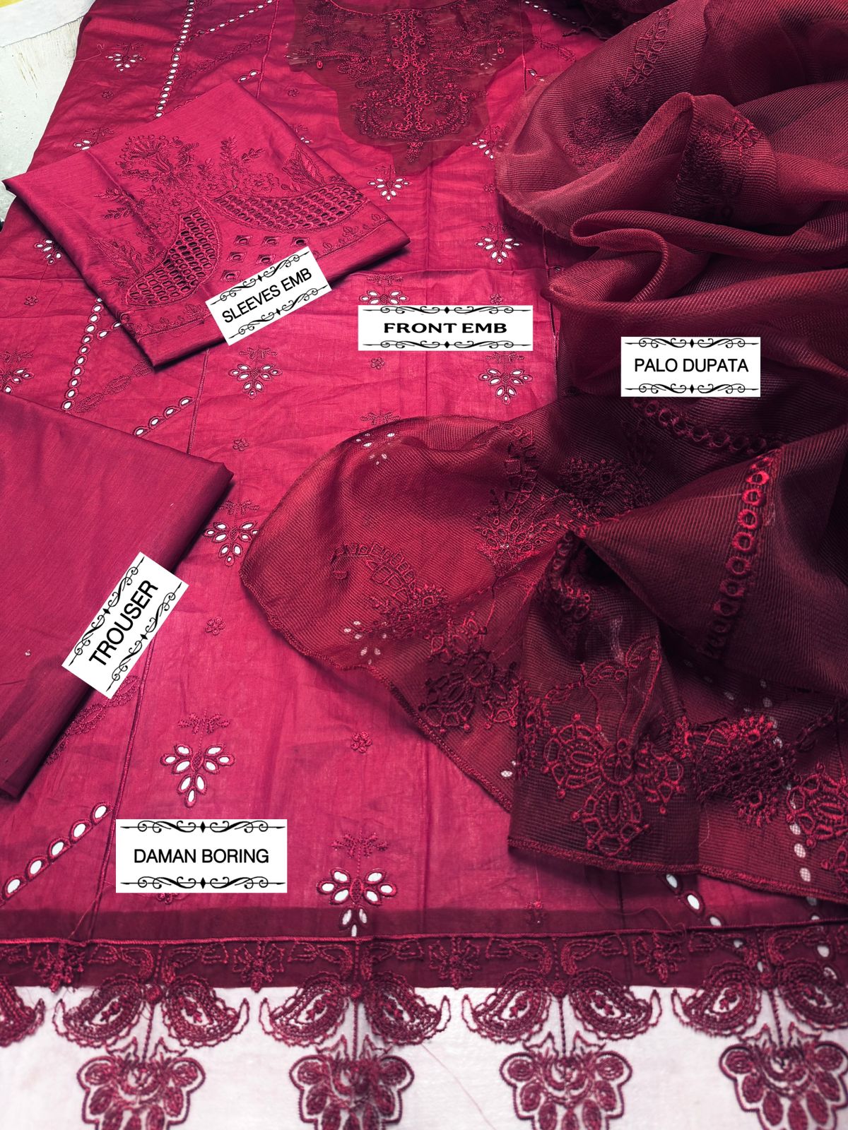SC-25050023 || Qalamkar 3-Piece Summer Set – Premium Lawn Embroidery Now 46% Off! ||